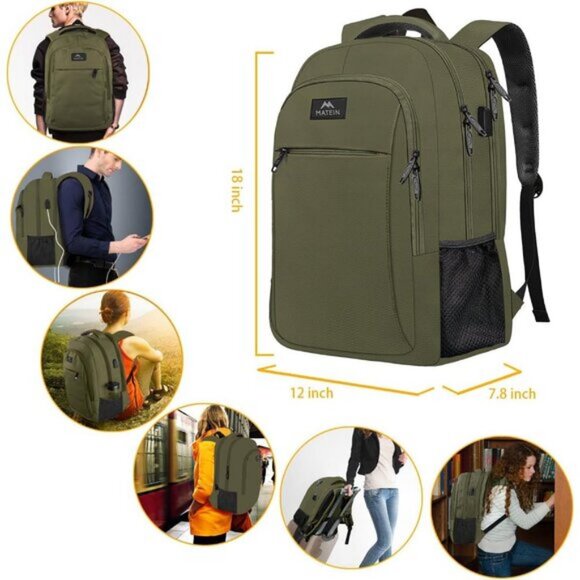 ⚡Matein Men Dark Green Travel Business Anti Theft Slim Sturdy Laptops Backpack - Picture 2 of 9